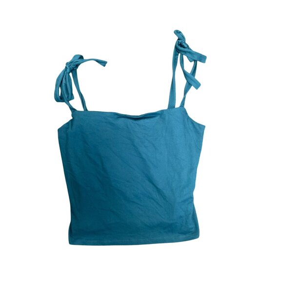 Teal Tie-Shoulder Tank Top By Gaze Size L Polyester/Spandex Square Neck Lightwei - Picture 3 of 5